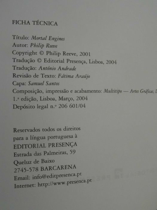 Engenhos Mortíferos de Philip Reeve - 1ª Edição