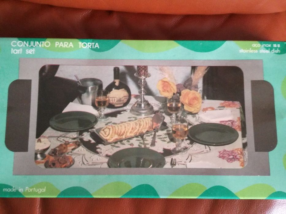 Bandeja aço inox para tortas com 6 garfos e 1 espátula