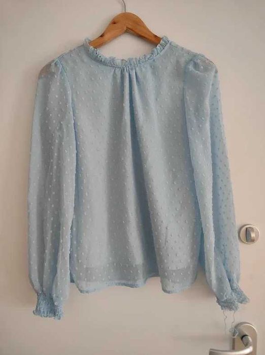 Blusa Azul-Claro Arshiner, tam. 160 – Estilo Romântico com Pintas (Swiss Dot)