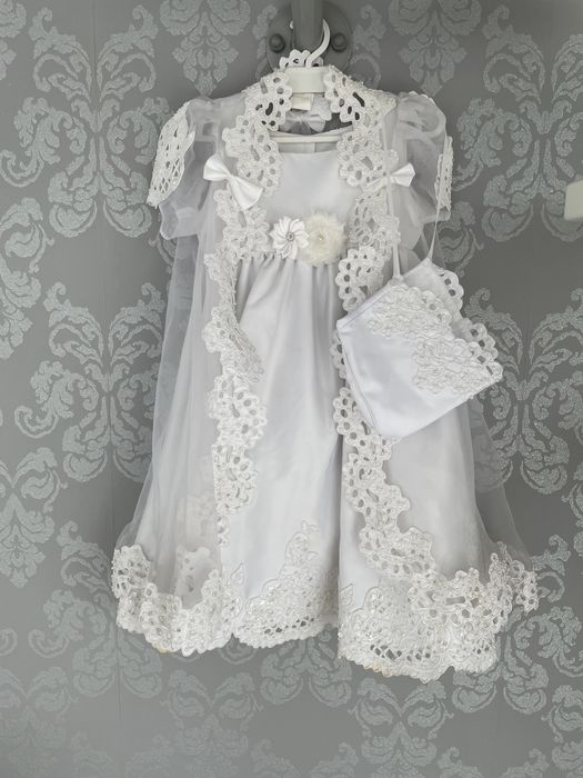 Wizytowa Sukienka płaszczyk Biała kotonki Chrzest Komumia Wesele 92