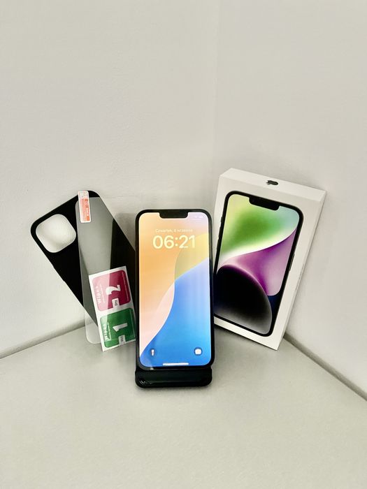 iPhone 14  IDEALNY Czarny 128GB MEGA Zestaw NOWE Etui Szkło Kabel USB-C Midnight