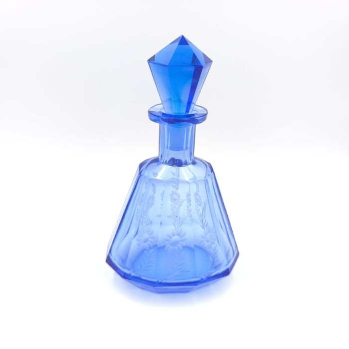 Karafka Szklana Kobaltowa Masywna Art Deco Moser? Retro Vintage Szkło