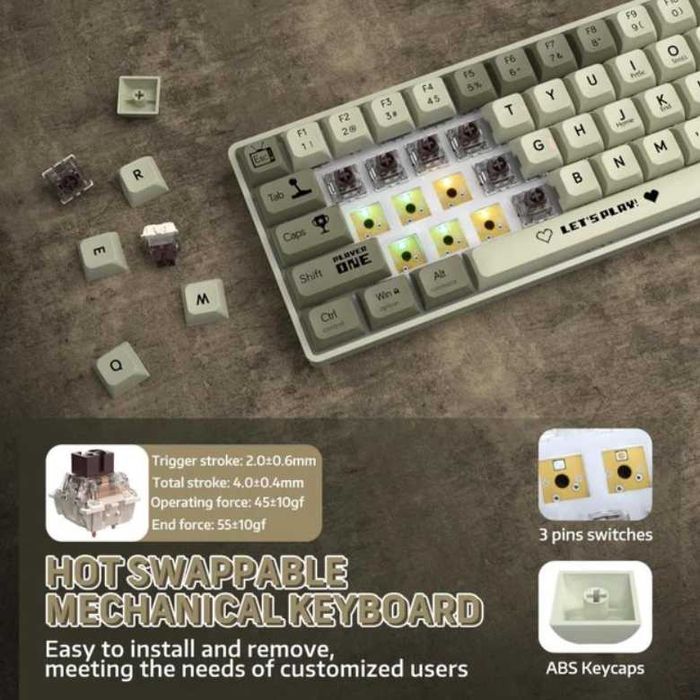Клавіатура AJAZZ AK680 White-Grey Ігрова Дротова Механічна, RGB, Brown Switch