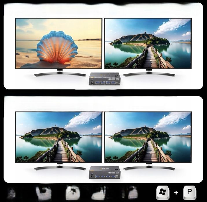 Przełącznik KVM dwa monitory, HDMI DP, 2 porty