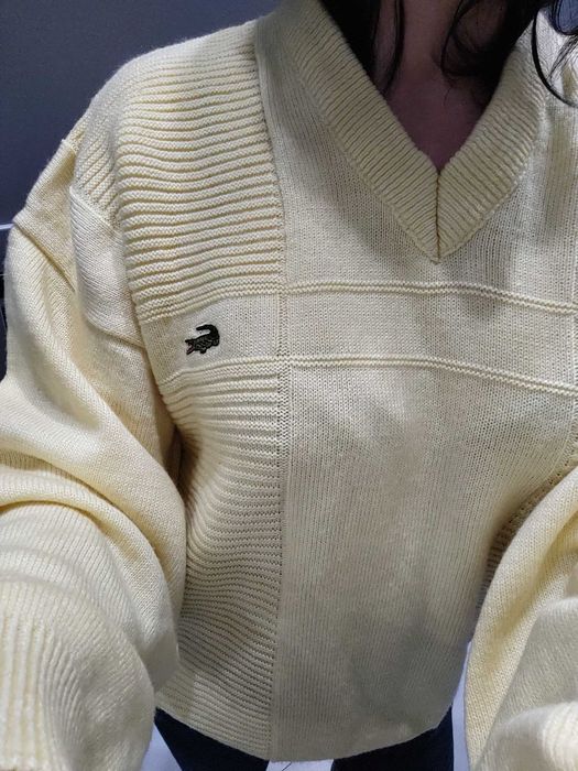 Lacoste Made in France sweter w serek unisex oversize