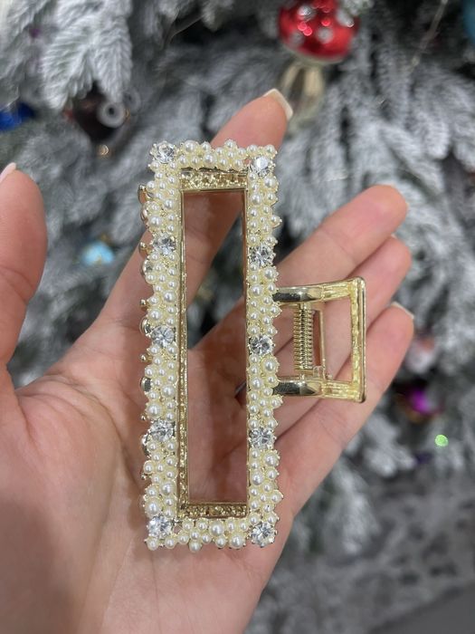 Металический крабик для волос серебро в камнях стразах