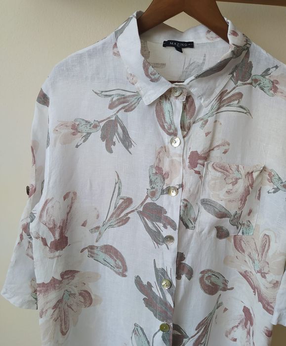 Kolorowa Biała długa sukienka z kołnierzykiem lniana sukienka 100% len