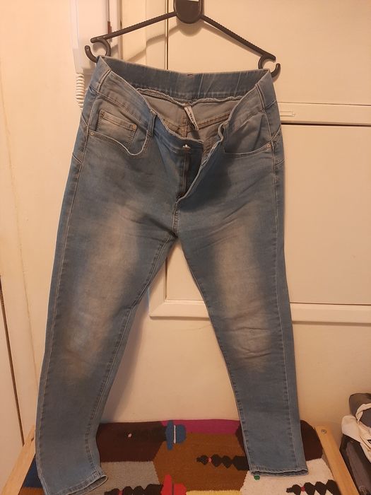 Calças tipo jeans ganga/algodão