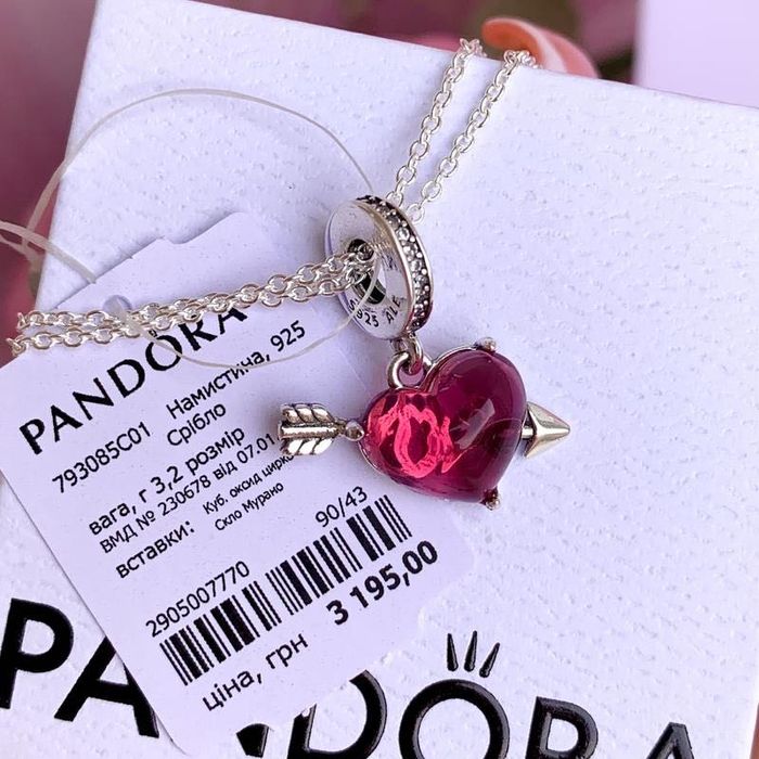 Шарм серце пандора оригінал, намистина пандора, шарм сердце пандора