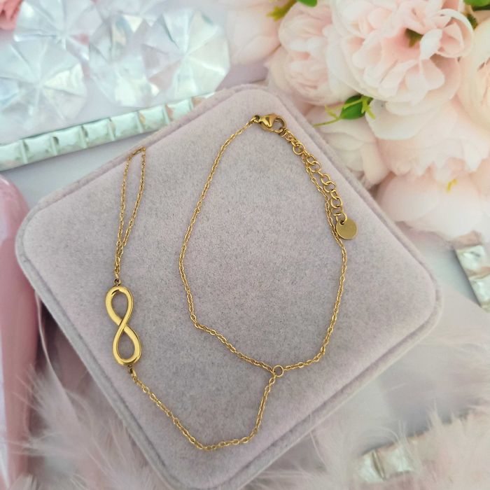 Nowość bransoletka z pierścionkiem hand chain znak nieskończoności stal chirurgiczna unikat