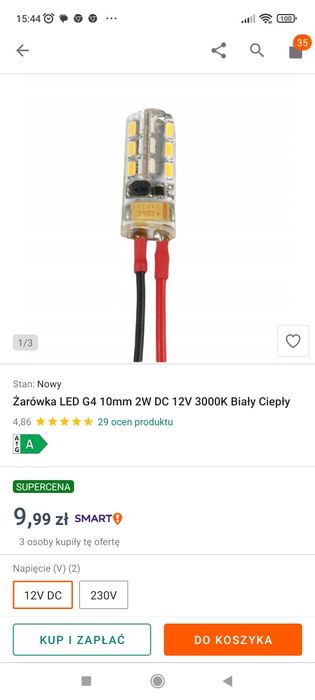 Żarówka LD G4 10mm 2W DC 12V 3000K Biały Ciepły