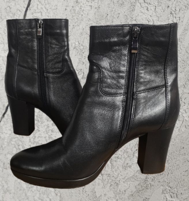 Skórzane damskie kozaczki na obcasie r. 39 – jak nowe, polska produkcj