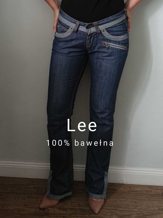 Ciemnoniebieskie jeansy damskie z przetarciami Lee 28 - 33