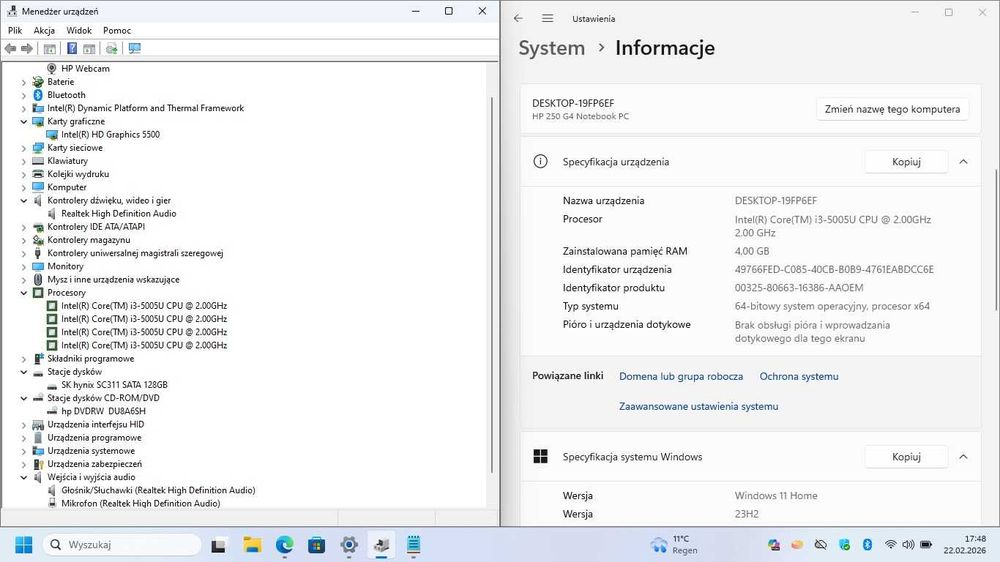 Laptop HP 250 G4 SSD i3 5th Win11 gwarancja.