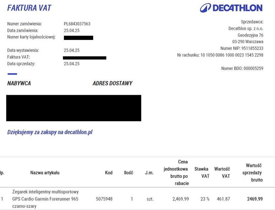 Garmin 965, 2 lata gwarancji