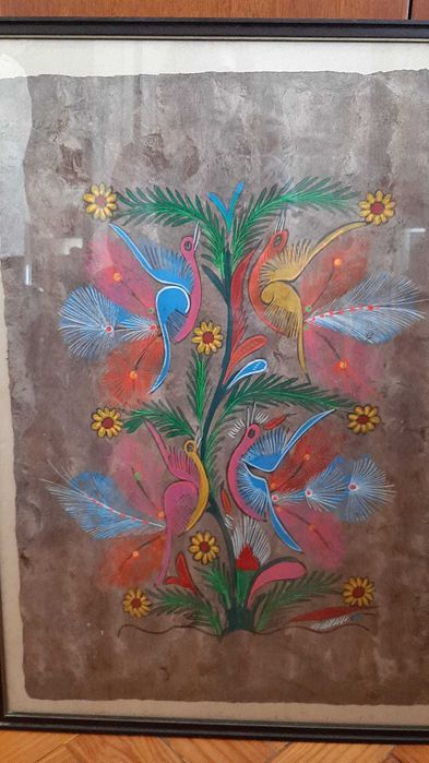 Pergaminho pintado à mão - pavões