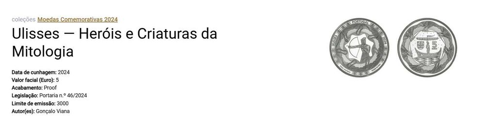 Moedas 2 INCM 1xUnicórnio (Prata Proof) 1xUlisses (Prata Proof)