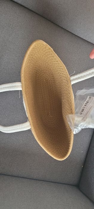 Torebka-kosz bezowo-biała, sznurek