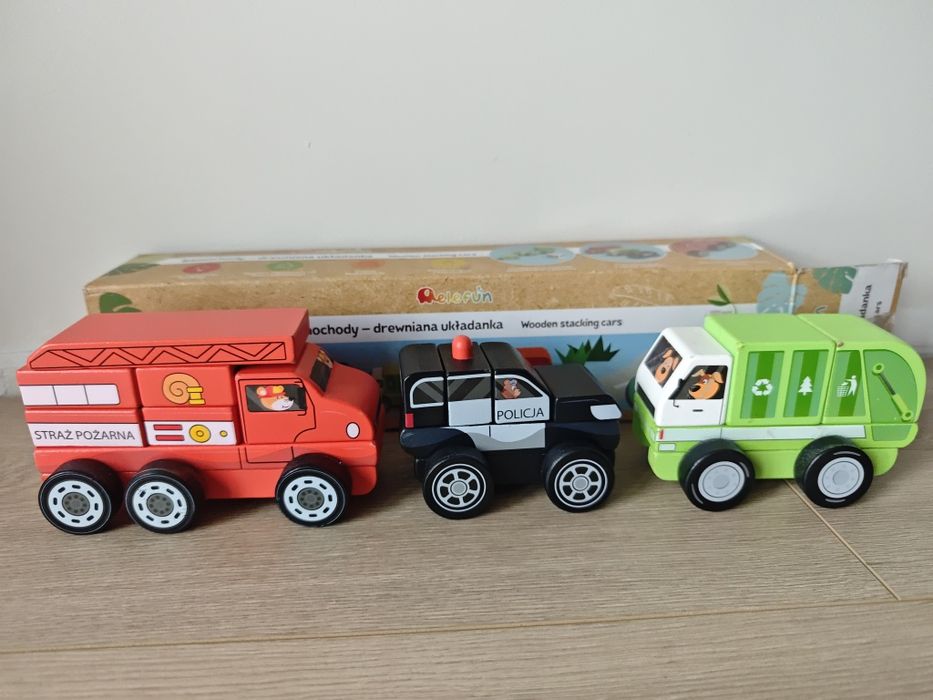 Drewniana układanka klocki samochody