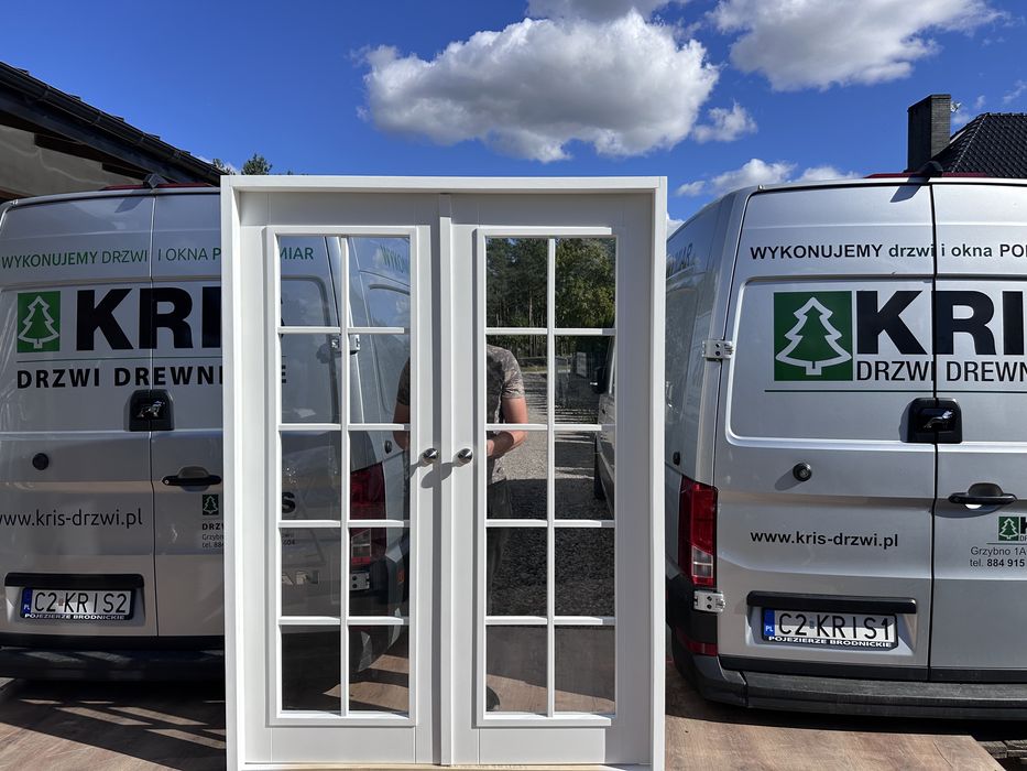 Drzwi drewniane dwuskrzydłowe OD RĘKI białe na wymiar cała Polska