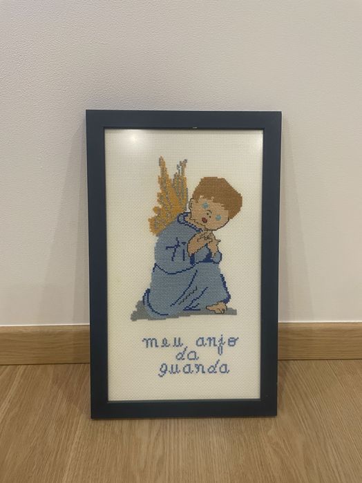 Quadro ponto cruz anjo da guarda