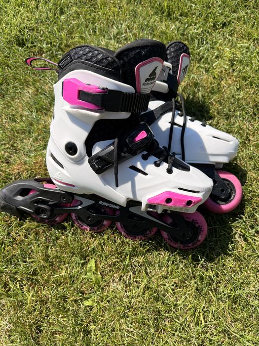 Rolki Rollerblade Apex – dziecięce, 4 kółka, biało-różowe