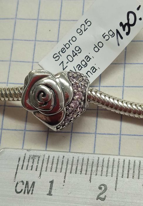 Charms Serce Róża Srebro 925 NOWE