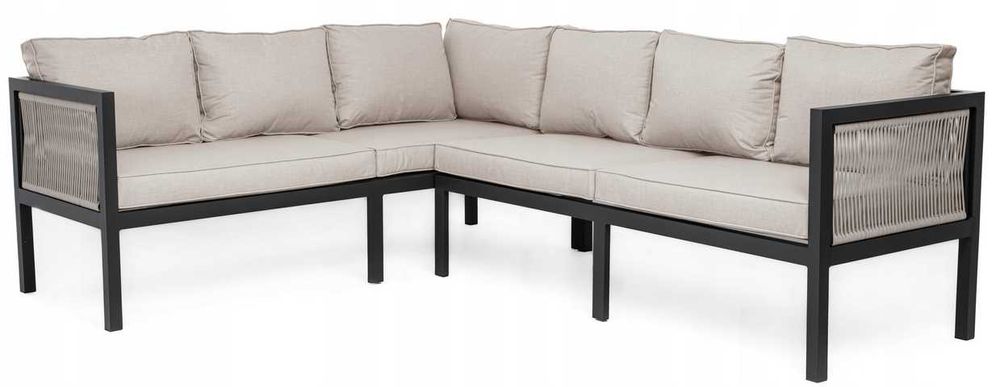 Meble ogrodowe tarasowe aluminiowe beżowe narożnik stół ławka obiadowy