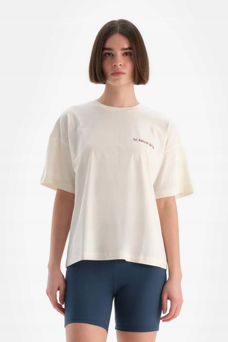 Damski t-shirt z bawełny z okrągłym dekoltem i nadrukiem l 5ha