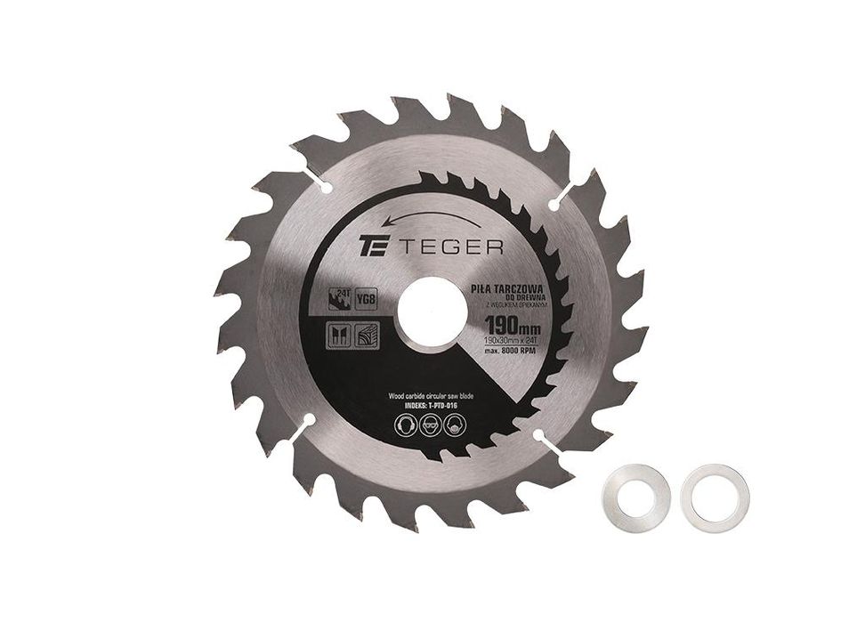 Piła tarczowa TEGER 190x30mm 24T z węglikiem spiekanym – do drewna, MDF i płyt laminowanychWysokiej jakości piła tarczowa TEGER 190x30x24T