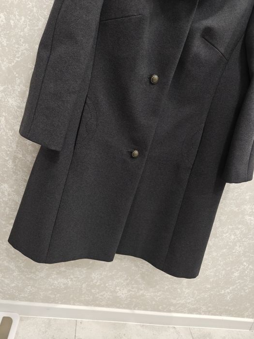Płaszcz wełniany wełna szary real vintage 46 3XL z naturalnym futrem
