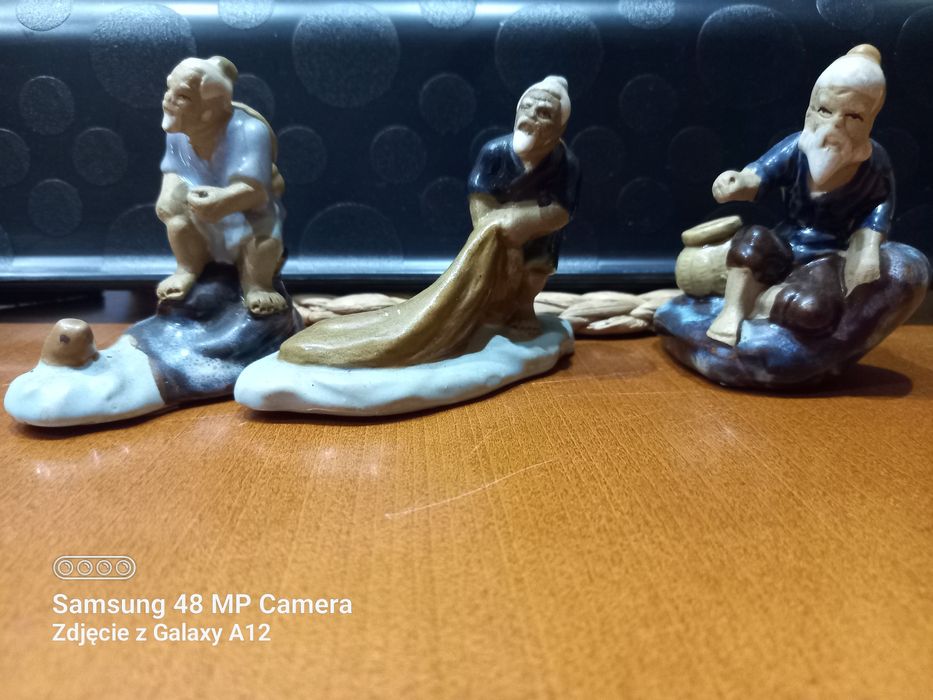 Figurka rybak chińczyk prl zestaw 3 sztuki