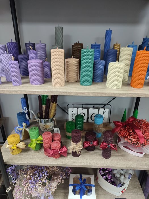 Свічка ручної роботи дерев'яний човник 19 см