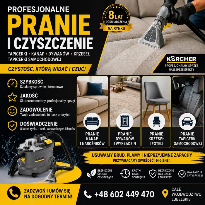 Pranie czyszczenie  tapicerki, pranie kanapy, narożnika, dywanów, krzeseł, fotela
