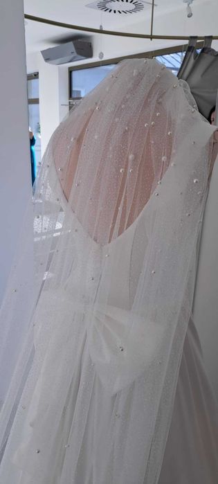 Nowe 2 welony ślub HIT 2m i 1m tiul PERŁY brokat ivory śmietankowy off white