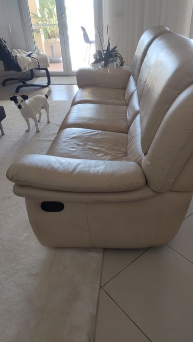 Sofá de 3 lugares com relax em pele genuína chateau d'ax