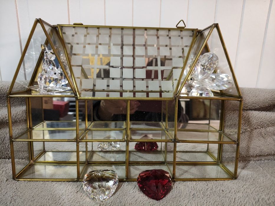 Mini Glass and Gold Metal Houses for Ornaments