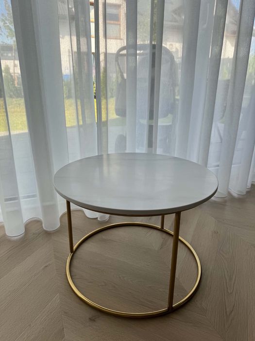 AIDA Okrągły stolik glamour 60 cm biały marmur połysk złote nóżki