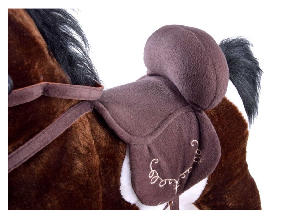 Duży konik Brązowy Koń na biegunach rży + ruchomy ogon i pysk