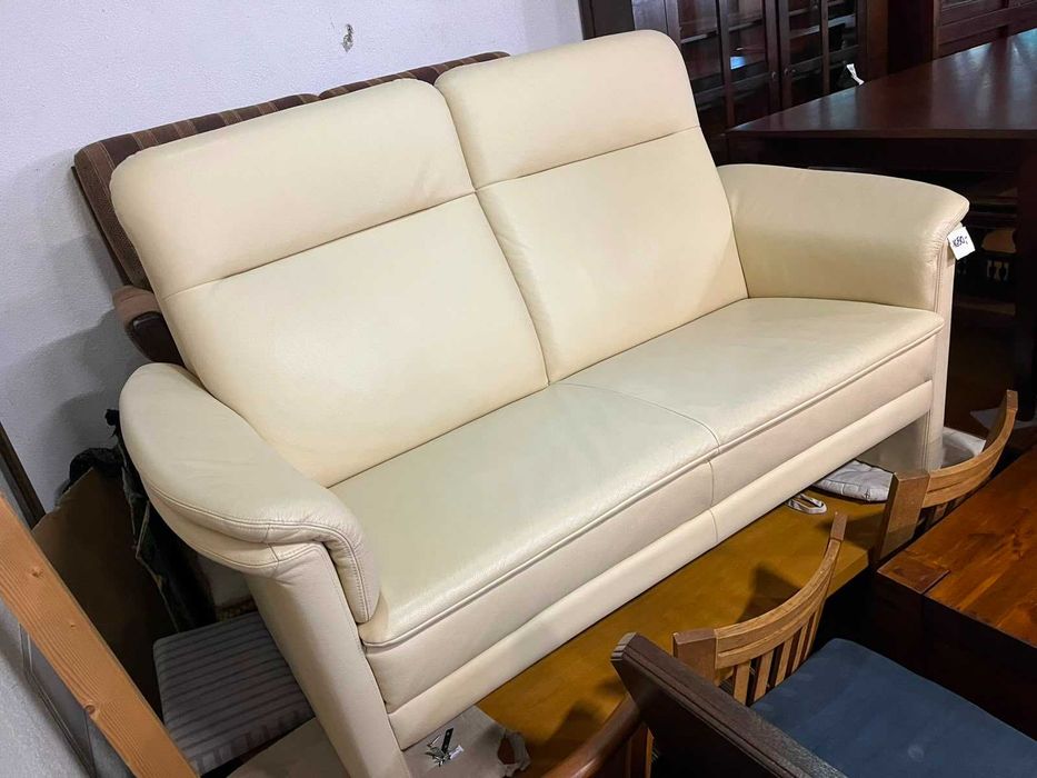 Kanapa sofa 2 osobowa skórzana skóra naturalna jasna nowoczesna solidna wygodna FV DOWÓZ