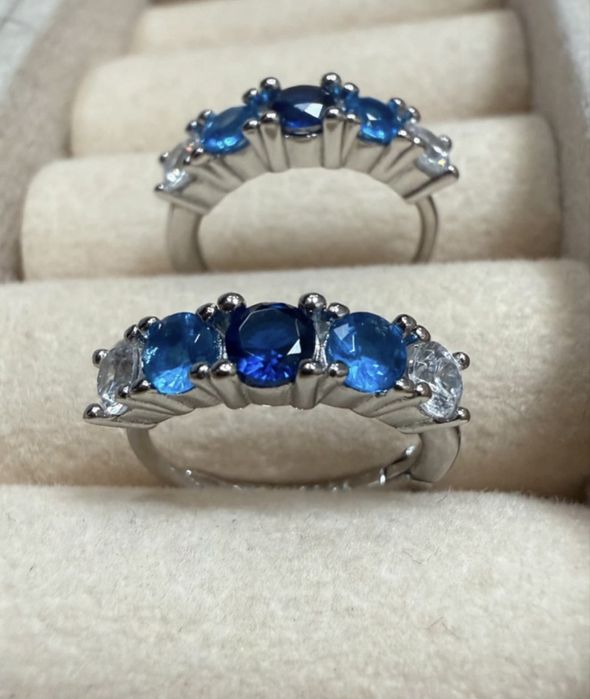 Kolczyki srebrne 925 w stylu Pandora, cyrkonie niebieskie- Nowe!