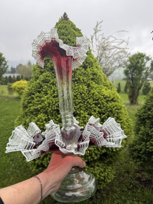 Szklana stara etagere patera piętrowa