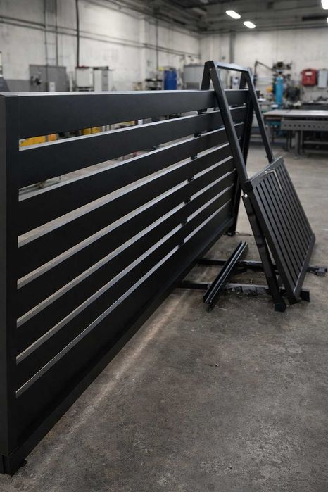 Zestaw ogrodzeniowy: brama przesuwna + furtka, nowoczesna palisada ALU