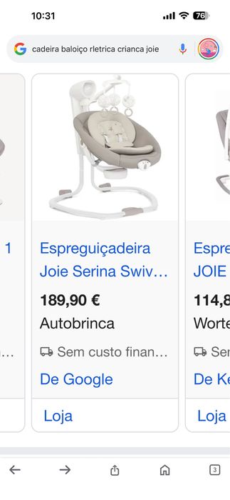 Cadeira de baloiço elétrica  para bebé