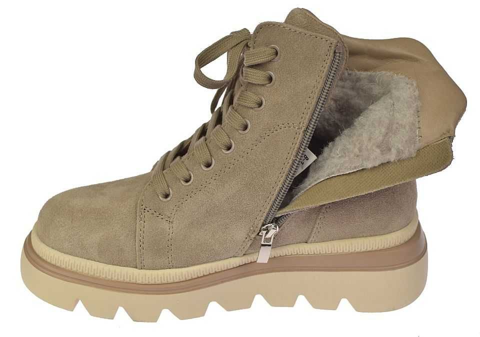 Śniegowce damskie skórzane ocieplane trapery camel B-3-1379 rozm. 38