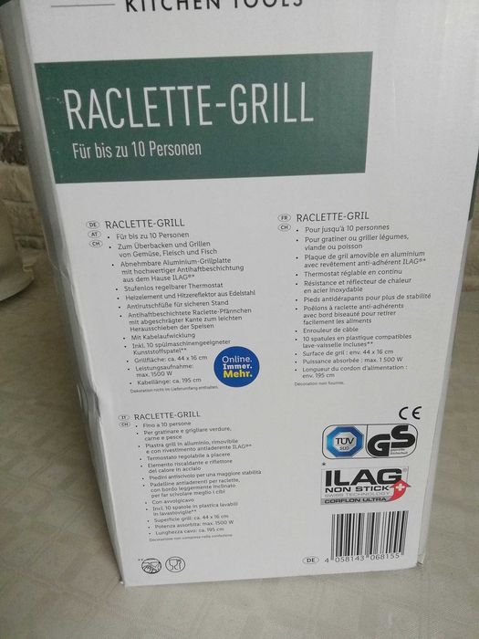 NOWY Grill elektryczny Raclette dla 10 osób Silver Crest