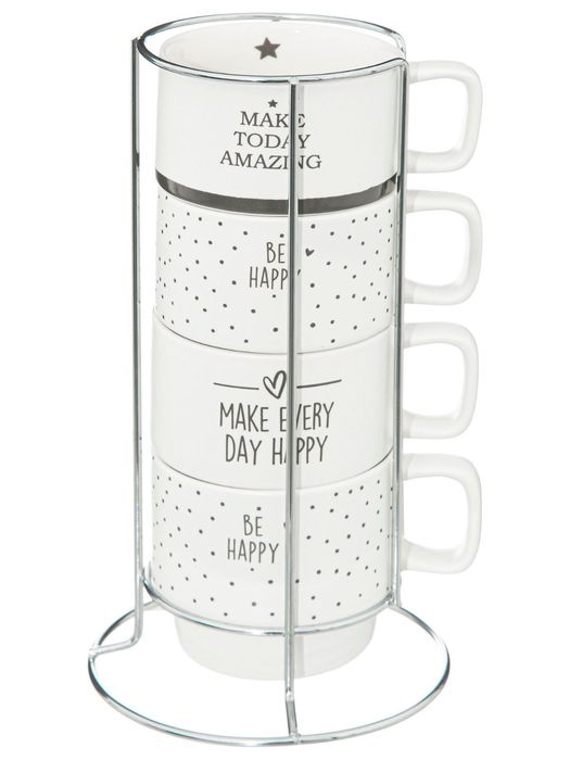 Komplet 4 Kubków 220 Ml Happy Wyposażenie Wnętrz