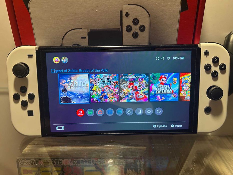 Nintendo Switch Oled + 4 jogos + comando+ bolsa+ caixa –Excelente estado