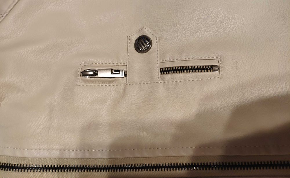 Nowa duża kremowa ocieplana kurtka na motor 54 skóra ekologiczna