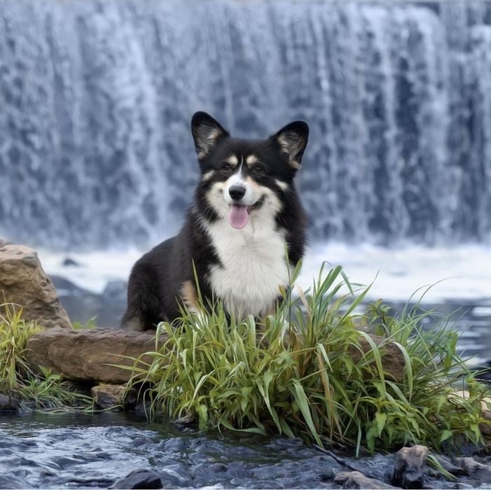 Чорноголовий вельш коргі пемброк з хвостиком.